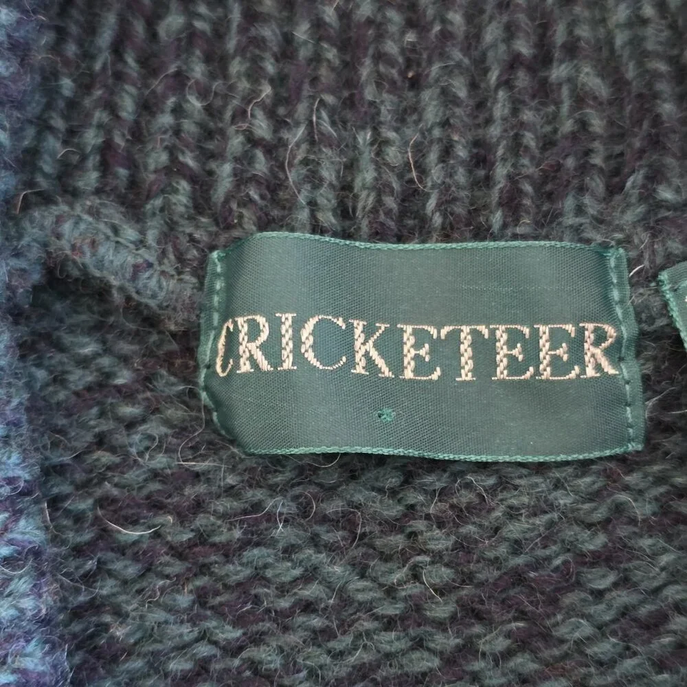 Cricketeer Vtg Sweater Mens L Blue Green Wool Blend Shawl Collar Grandpa Cottage